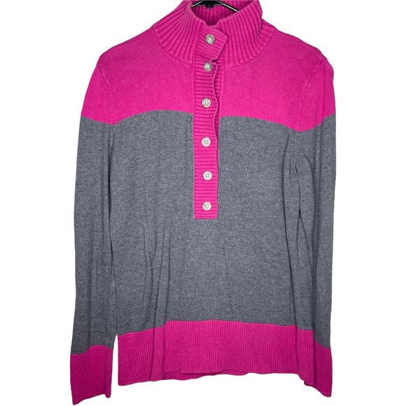 Eddie Bauer Mock Neck Colorblock Sweater Pink Gray Women's Size Large - Picture 1 of 6